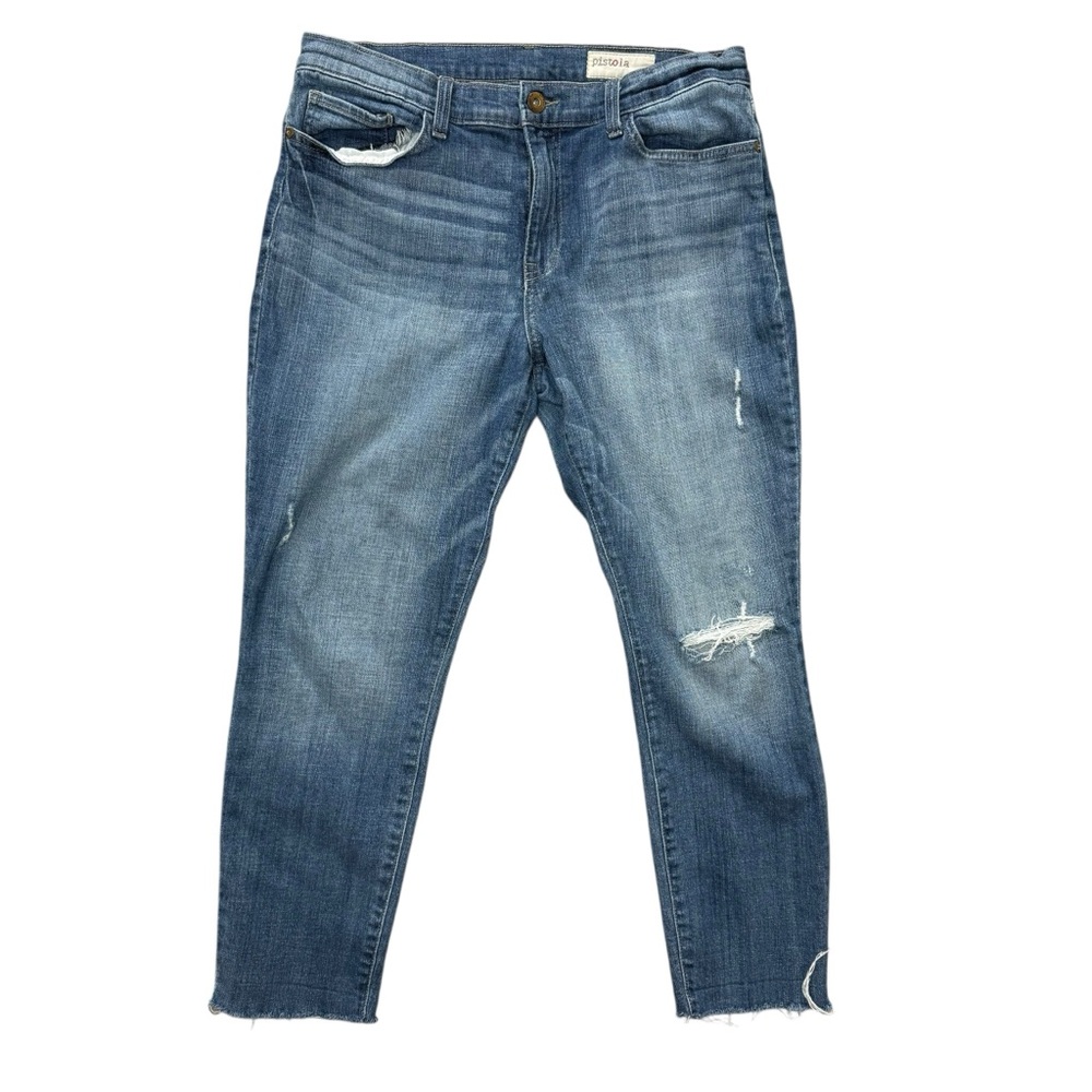 PISTOLA P8660SF Distressed Skinny‎ Leg Raw Hem Stretch Denim Blue Jeans SIZE 32